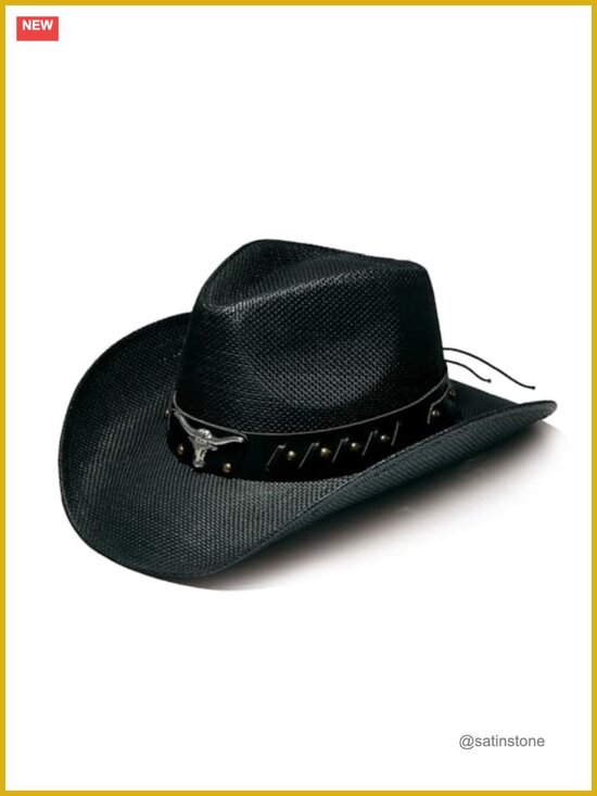 Wide Brim Raffia Straw Cowboy Hat with Decorative Band main image 6